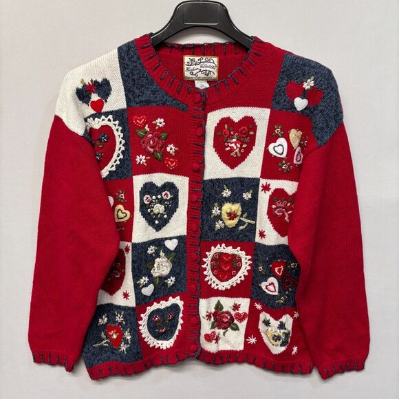 Heirloom Collectibles Women Cardigan Sweater Large Patchwork Embroidered C042 -7 - Picture 1 of 15